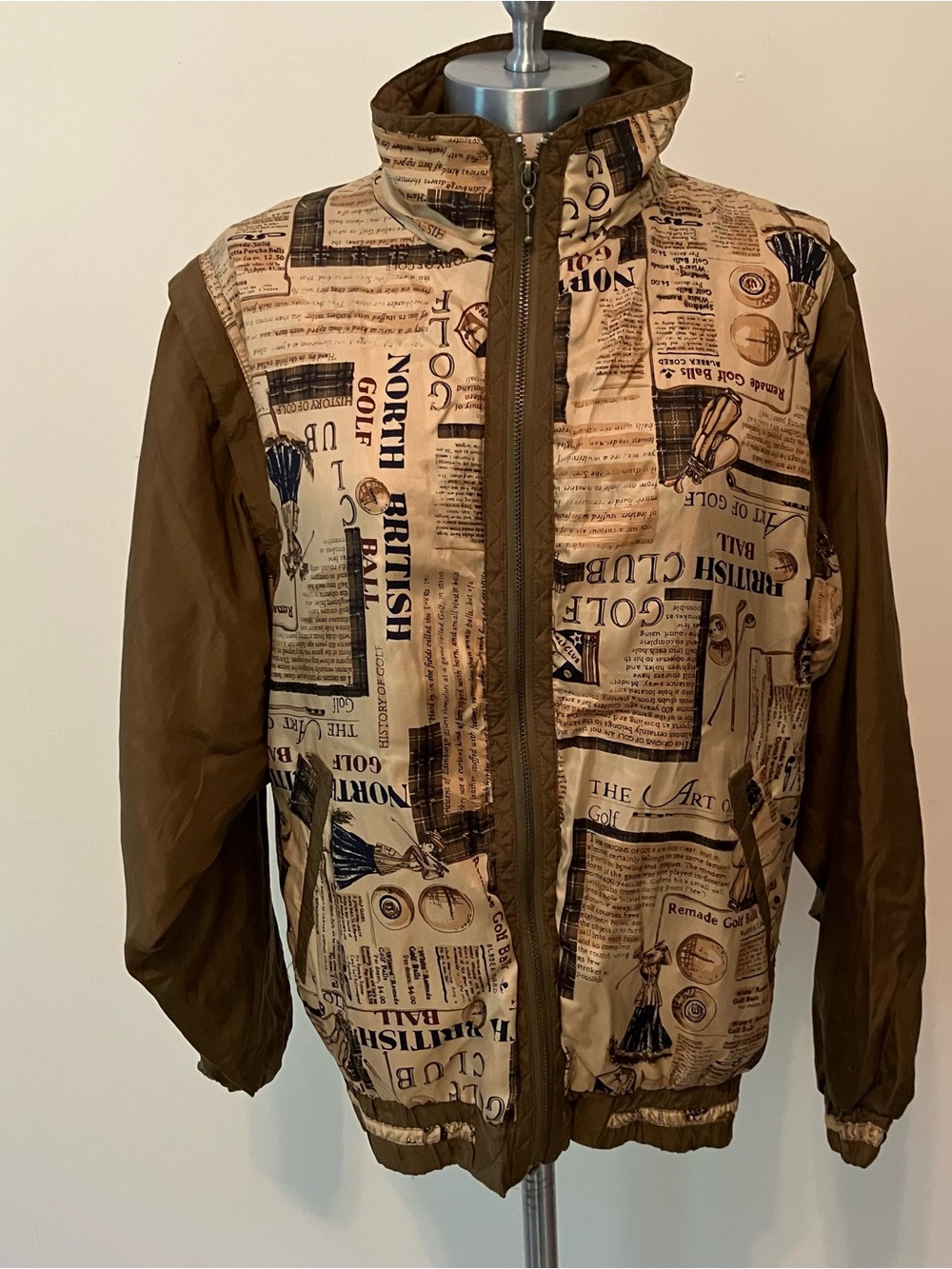 VTG EVR Silk Bomber Jacket Women’s  M Full Zip British Golf Ad Newspaper